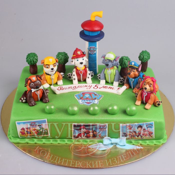 Детский торт на заказ на 5 лет "Щенячий патруль и башня" 1800 руб/кг + фигурки 3500руб